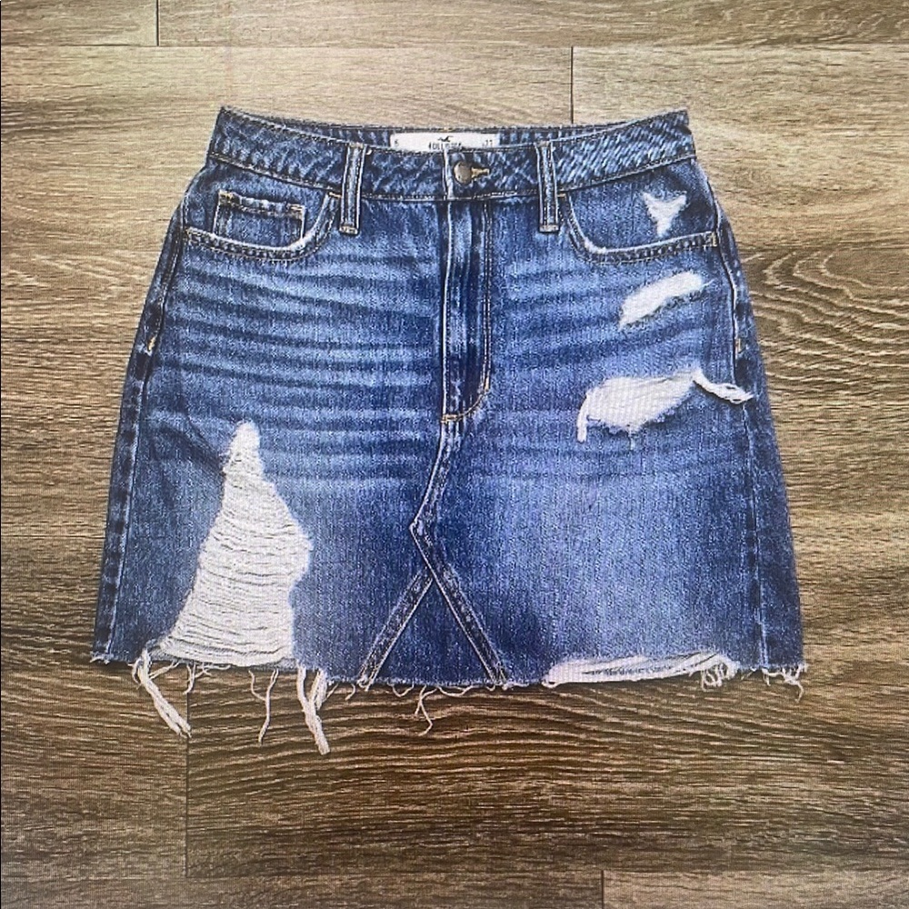 Distressed Blue Denim Skirt